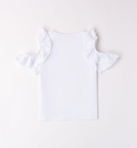 T-shirt con balza per ragazza BIANCO-0113