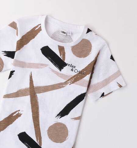 Boys' patterned T-shirt BIANCO-MARRONE-6AMG
