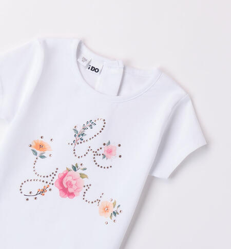 T-shirt fiori per bambina BIANCO-0113