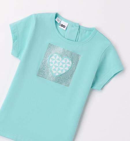 T-shirt per bambina con cuore e strass VERDE MENTA-4431