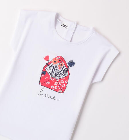 T-shirt per bambina con stampa e strass BIANCO-0113