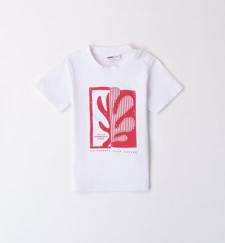 T-shirt per bambino con stampa e ricamo BIANCO-0113