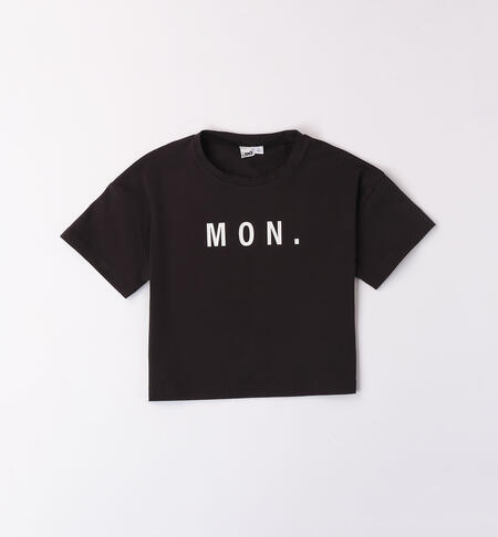 Girl's Mon print T-shirt BLACK