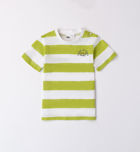 T-shirt rigata per bambino 100% cotone BIANCO-VERDE-6AEP