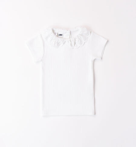 Girls' broderie anglaise T-shirt WHITE