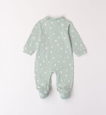 Green babygrow for baby girls VERDE-BIANCO-6083
